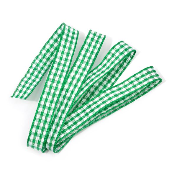 Лента тканевая с рисунком Клетка 10 мм, зеленый/белый, уп. 20 м