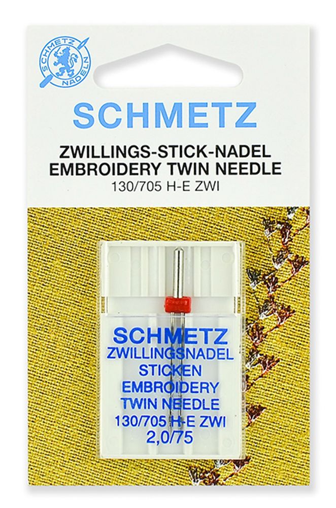 Иглы для швейных машин для вышивки двойные Schmetz 130/705H-E ZWI №75/2.0, уп. 1 игла