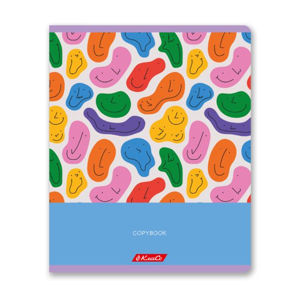 Тетрадь ученическая общая, глянцевая ламинация, A5+ 96 л. на скобе 60 г/м², белизна 100%, 5 шт, клетка в термоусадочной пленке, 000788 Рожицы, Светоч 96ТЕТк-004