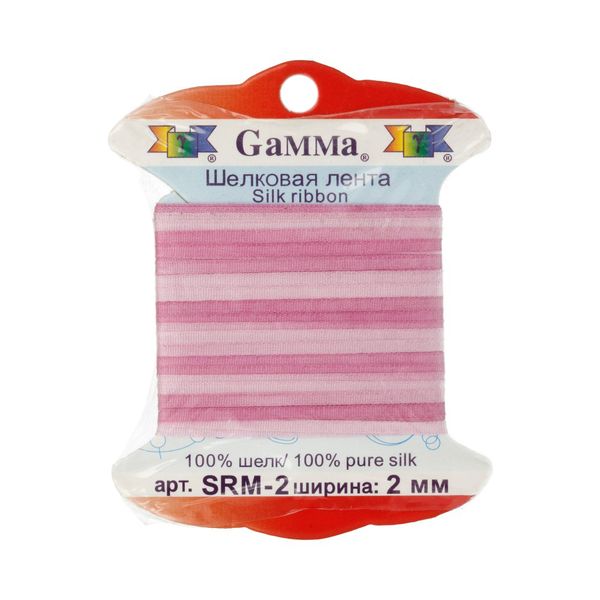 Лента (тесьма) шелковая 2.0 мм / 9.1±0.5 метров, M037 розовый/т.розовый, Gamma SRM-2