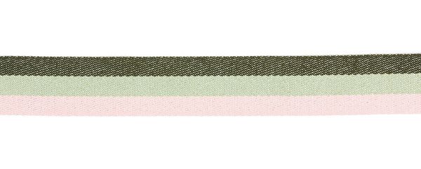 Лента (тесьма) жаккардовая 28.0 мм / 20±1 метров, с метанитью, оливковый/лен/св.розовый, Gamma р.90424