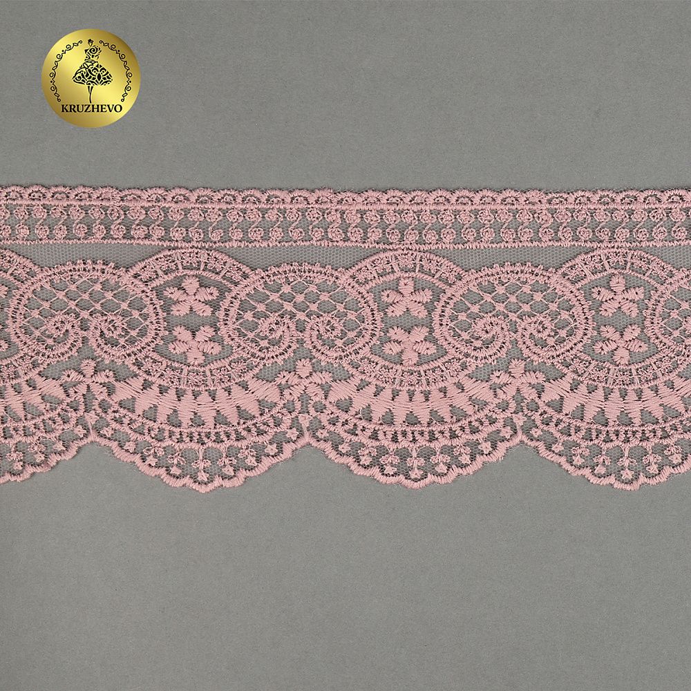 Кружево на сетке 90 мм, 40475, цв.N6615 розовая пудра уп.13.7м, Kruzhevo