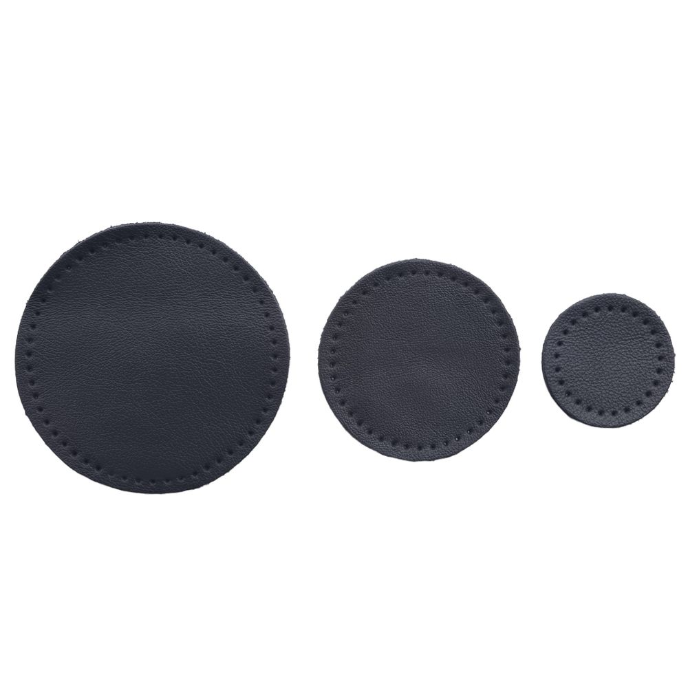 Набор заплаток пришивных из кожи, круг ⌀4см, 6см и 8см, с перфорацией, 3 шт, 100% кожа (05 темно-синий), 9401