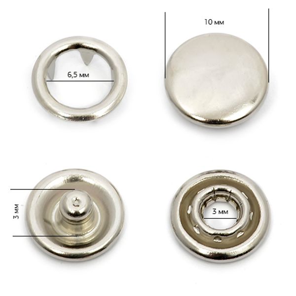 Кнопка рубашечная (джерси) закрытая ⌀10.0 мм, 720 шт, ЛАТУНЬ, крашеная эмаль, цв.никель, TBY