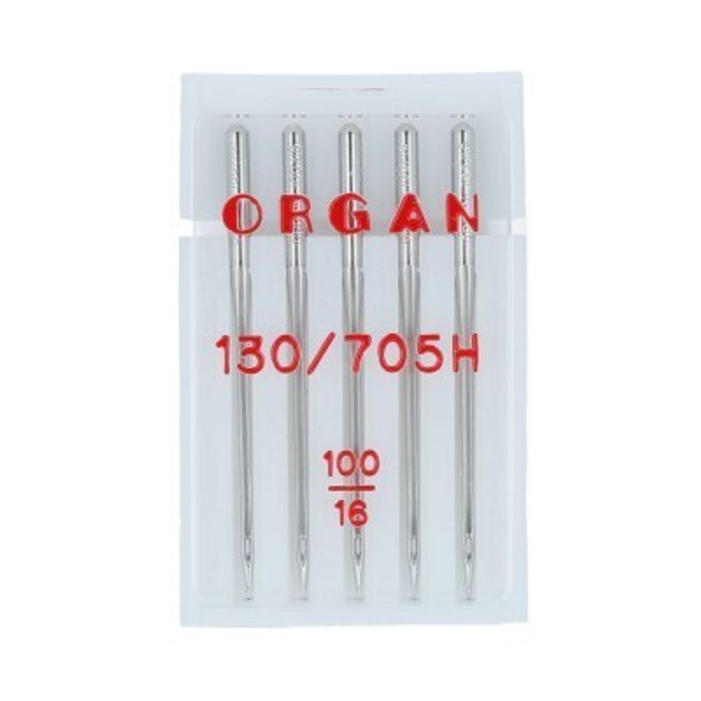 Иглы для швейных машин базовые универсальные 130/705 H, №100, 5 игл, в пенале 5105100 100, ORGAN