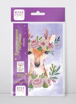 Алмазная (кристальная) мозаика Фрея, открытка Оленёнок с цветами, 14.8х10.5 см