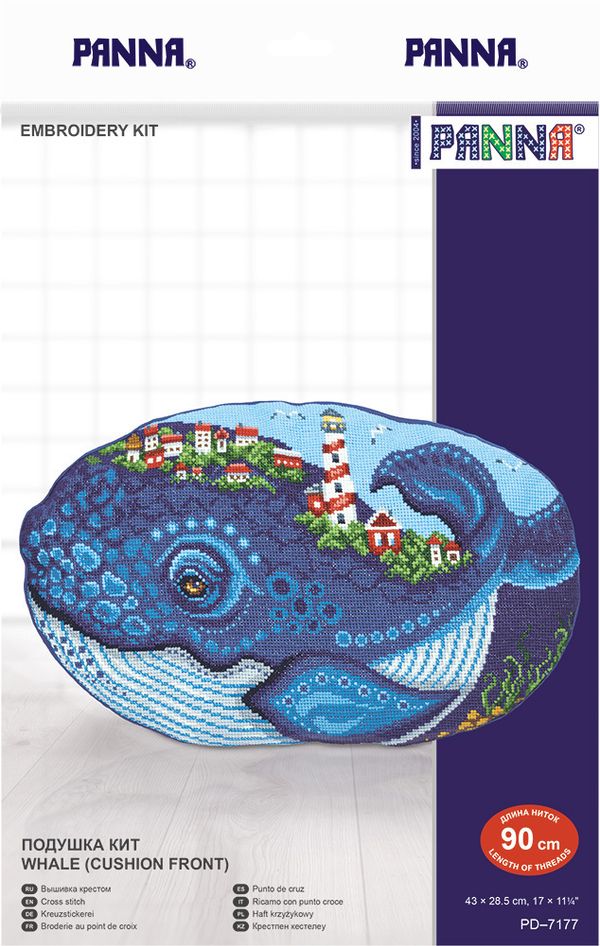Набор для вышивания нитками Panna, Подушка Кит, 43х28,5 см