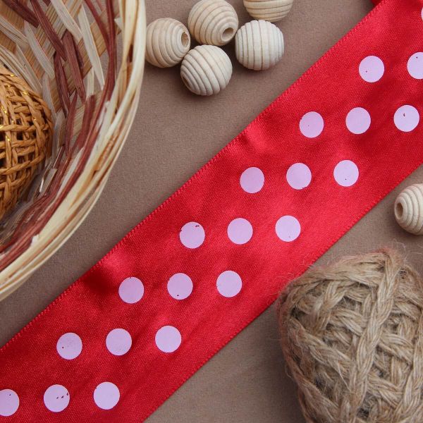 Лента атласная в горошек 45.0 мм / 3 метра, красный, Globus