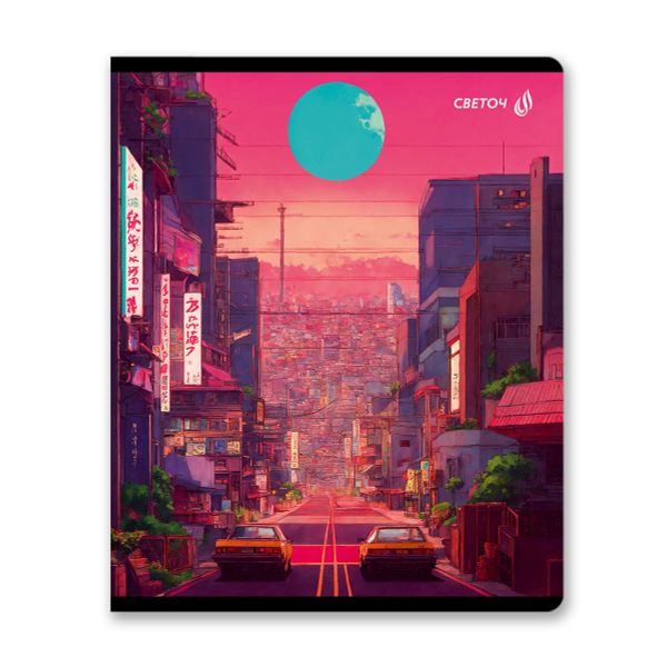 Тетрадь ученическая общая, выборочный лак, A5+ 96 л. на скобе 65 г/м², белизна 100 %, 5 шт, клетка, 01126 Микс-На закате, Светоч Т80