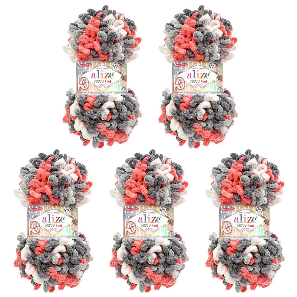 Пряжа Alize (Ализе) Puffy Fine Color / уп.5 мот. по 100 г, 14,5м, 6518 секционный