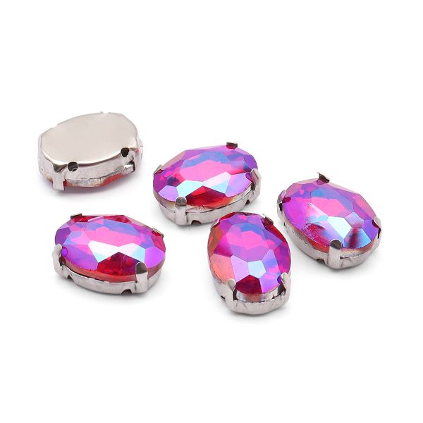 Хрустальные стразы в цапах овальной формы, фуксия 10х14 мм, 5 шт., ОЦ006НН1014