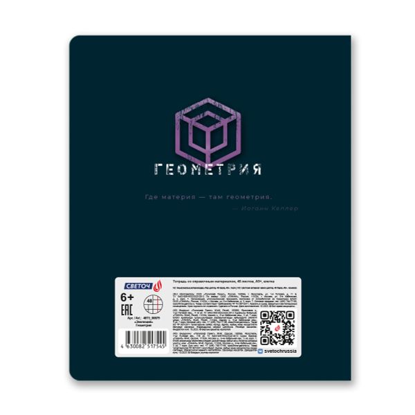 Тетрадь со справочным материалом Эволюция, глянцевая ламинация, A5+ 48 л. на скобе 65 г/м², белизна 100%, 10 шт, клетка, 00879 Геометрия, Светоч 48Т5