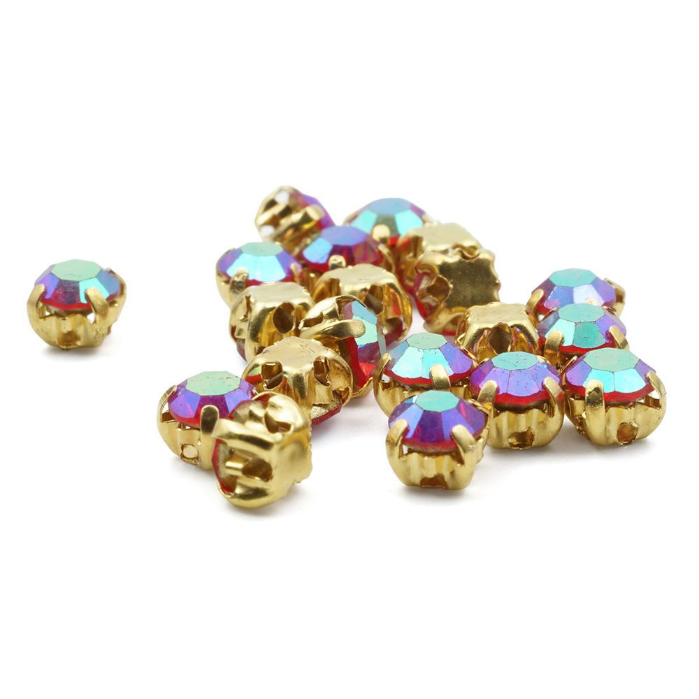 Хрустальные стразы в цапах круглые (золото) красный (с покрытием) 4х4мм, 19-20 шт/упак. Astra&Craft, ЗЦ012ДС44