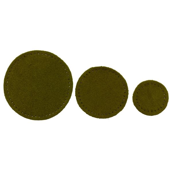 Набор заплаток пришивных из замши, круг ⌀4см, 6см и 8см, с перфорацией, 3 шт, 100% кожа (33 хаки), 59401