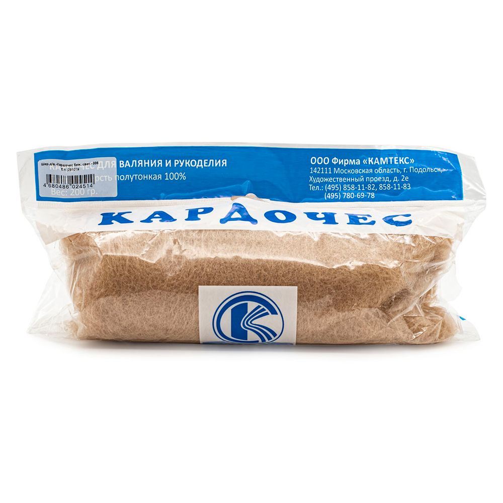 Шерсть для валяния Камтекс Кардочес п/тонкая 1х100 г (27-29 мкр), 006 св.бежевый, 558467-24