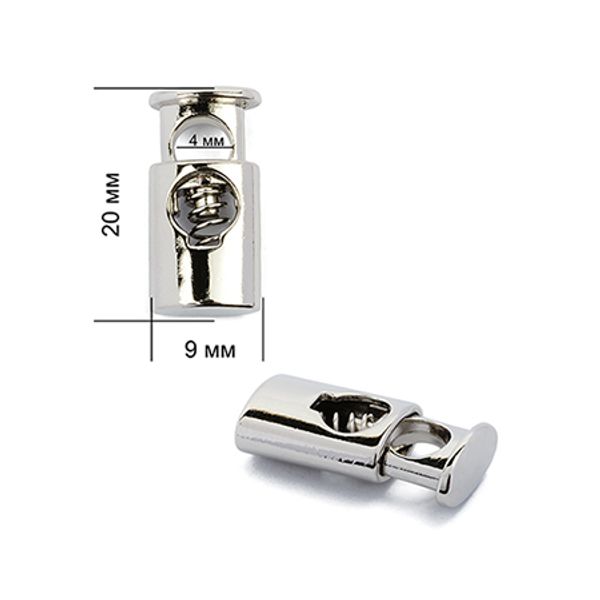 Фиксатор (зажим) для шнура металл 1 отв., 19.5х8.86 мм, (in ⌀4 мм), OR.0305-5338, цв. никель, уп. 100 шт