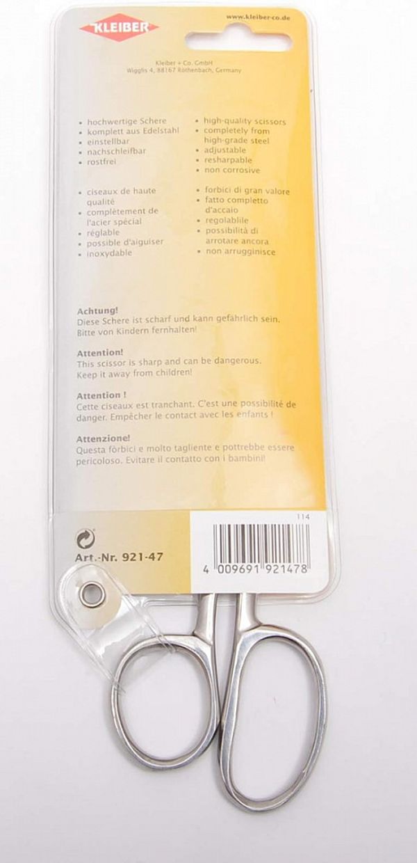Ножницы швейные 21.5 см, нержавеющая сталь, цв.серебристый, Kleiber Metallic Line 921-47