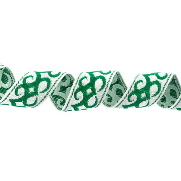 Лента (тесьма) жаккардовая 24.0 мм / 25 метров, Орнамент для северных народов, рис 9787 белый/зеленый (№2), Gamma С3772