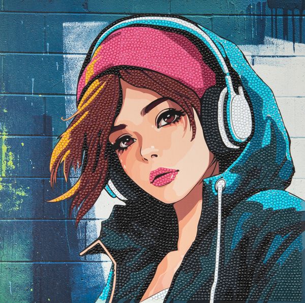 Алмазная (кристальная) мозаика Фрея ALBP-258, постер Девушка в наушниках, 30х30 см