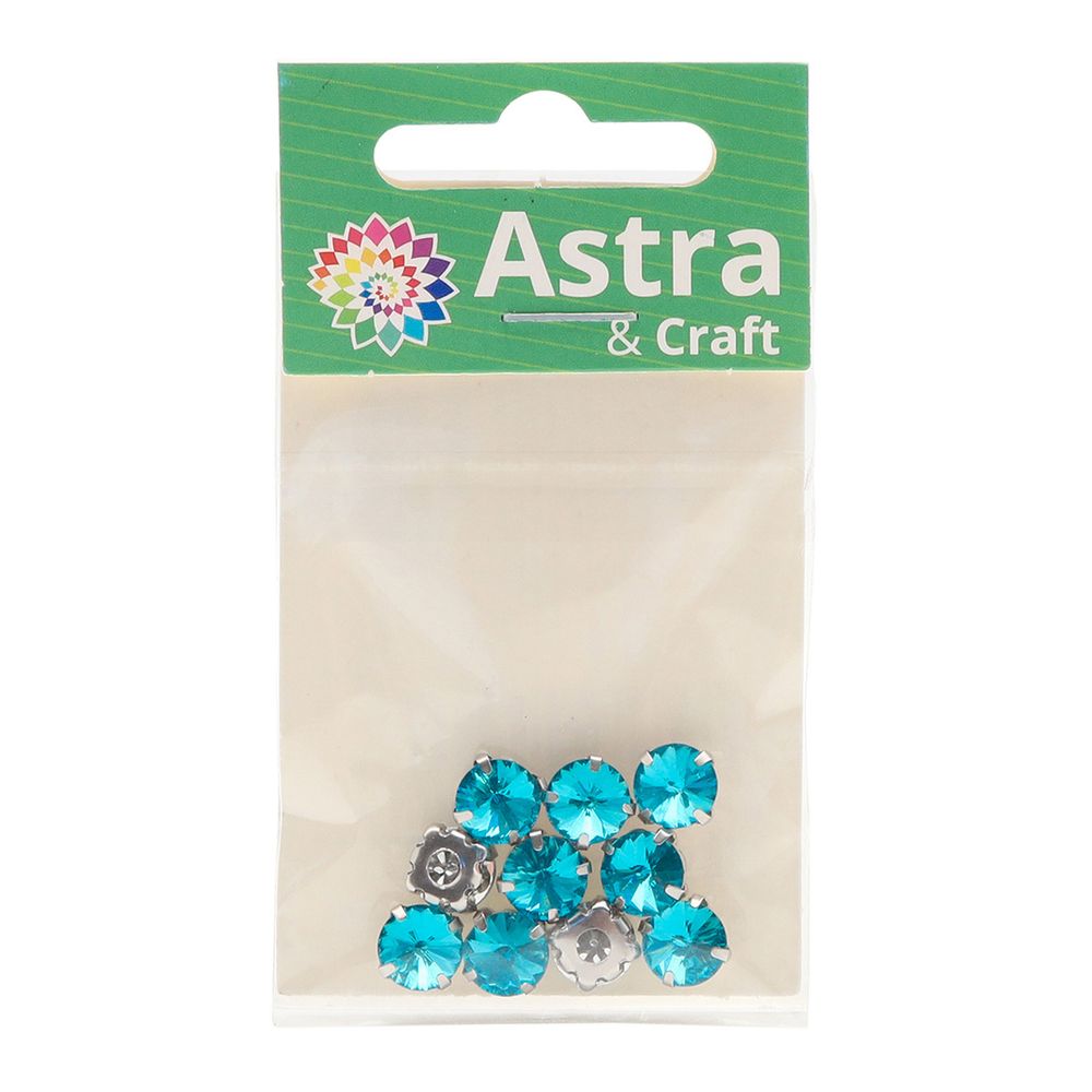 Хрустальные стразы в цапах круглой формы, голубой 8 мм, 10 шт. Astra&Craft, РЦ013НН8
