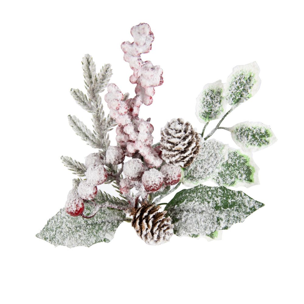 Веточка декоративная хвойная с шишкой и ягодами 23 см, 3 шт, 01, Blumentag