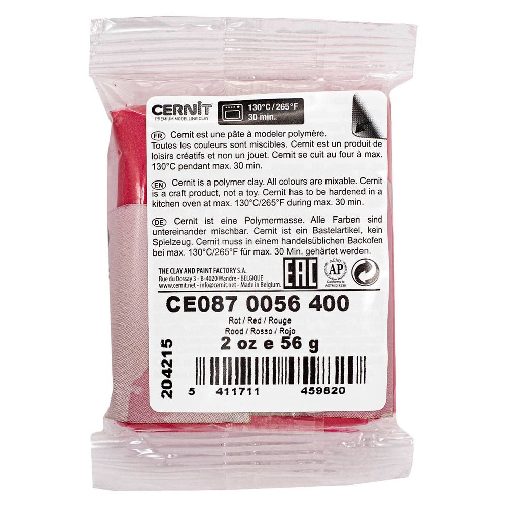 Полимерная глина Cernit Metallic запекаемая, имитация металла 56 гр, 400 красный