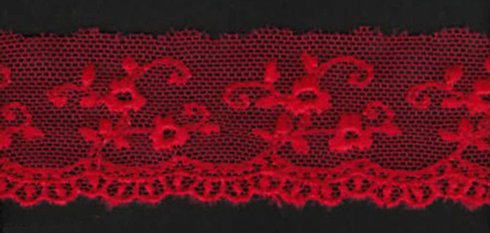 Кружево на сетке 25 мм, (вышивка на тюле) красный, 13.8 метров, IEMESA