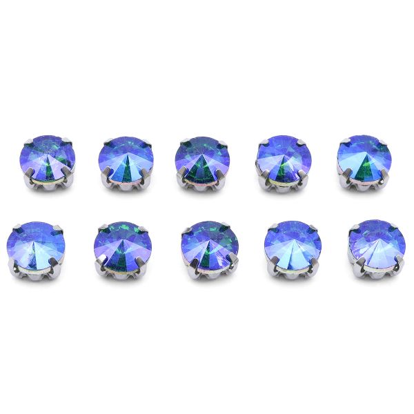 Хрустальные стразы в цапах круглой формы 8 мм цвет: зеленый AB, 10 шт\упак, РЦ022НН8