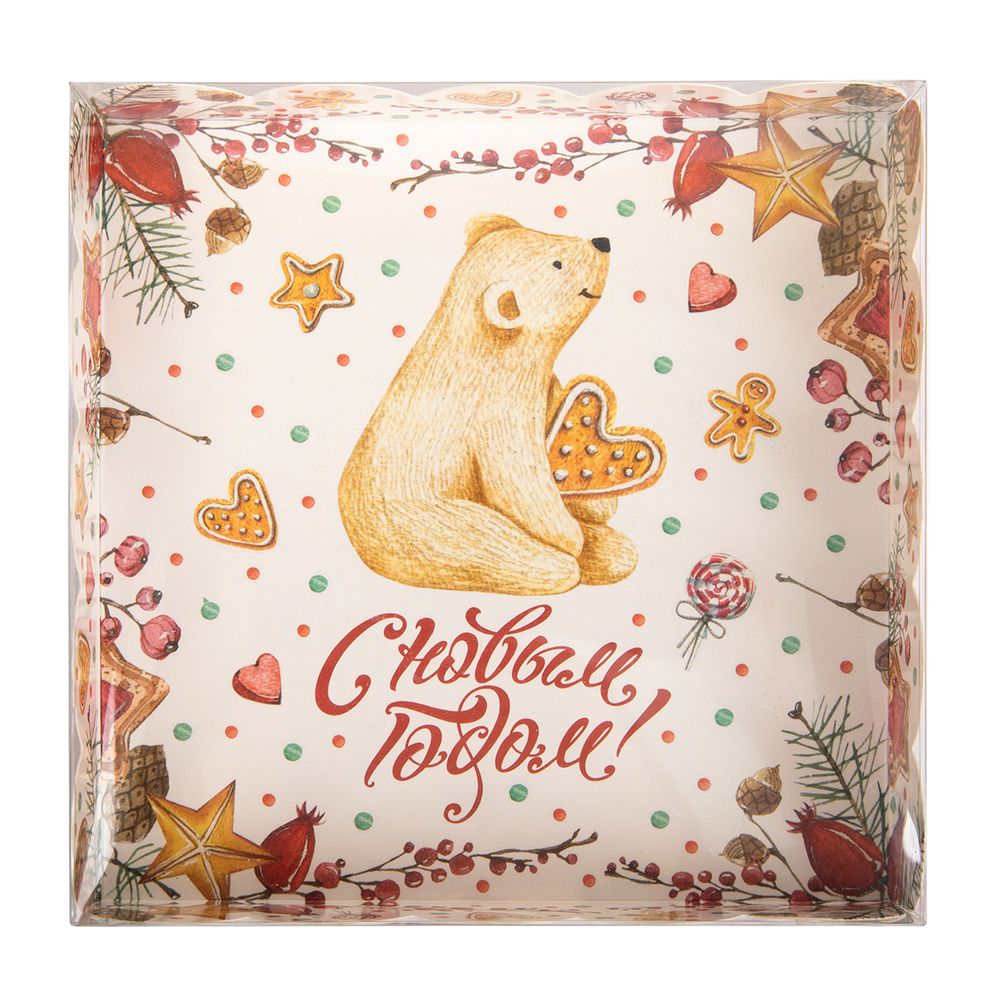 Коробка с прозрачной крышкой 15х15х3 см, Белый мишка, S-Chief CBC-004