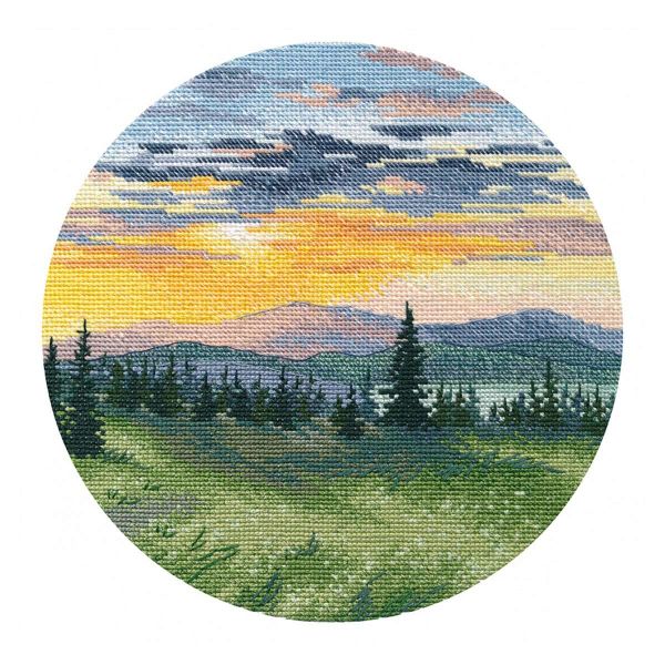 Набор для вышивания нитками Овен, Закат в горах 20х20 см