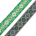 Лента (тесьма) жаккардовая 35.0 мм / 7 метров, золото/зеленый, 4101-1