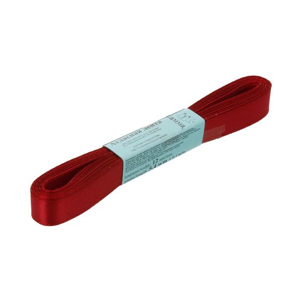 Лента атласная 1-сторонняя 12.0 мм / 10 шт по 5.4 метра, №048 бордовый, Gamma AL-12P