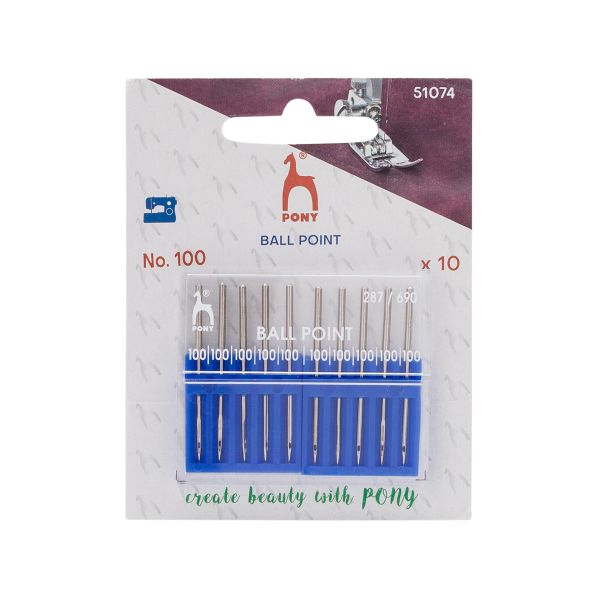 Иглы для промышленных швейных машин для трикотажа 287/690, №100 с круглой колбой, 10 шт, Pony, 51074