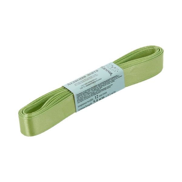 Лента атласная 1-сторонняя 12.0 мм / 10 шт по 5.4 метра, №062 бл.зеленый, Gamma AL-12P