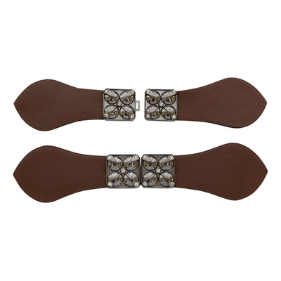 Фурнитура застежка для кардигана кожаная №8 коричневая 22,5см (черный никель), 2 шт