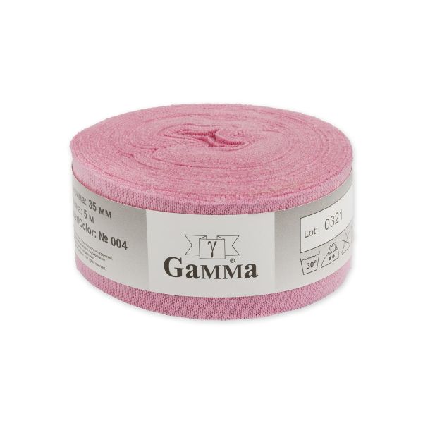 Косая бейка трикотажная 35 мм / 5 шт по 5 метров, (рибана), 004 розовый, Gamma