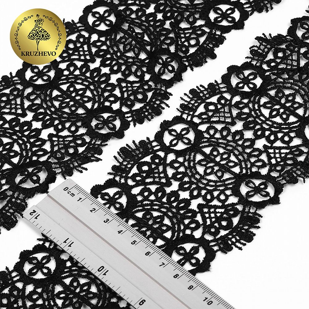 Кружево гипюр (плетёное) 85 мм / 4.5 метра, TBY.SUN.02, цв.черный