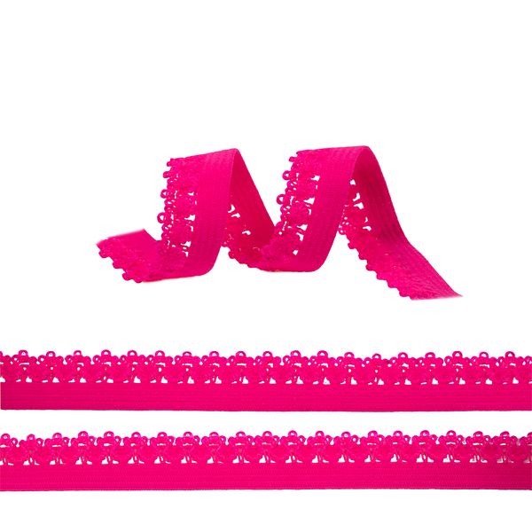 Резинка бельевая (ажурная) 12.0 мм / 100 метров, RB011402A, A1402 розовый неон