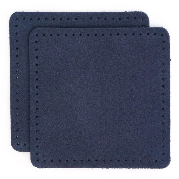 Заплатки пришивные из замши, квадрат 8см с перфорацией, 2 шт, 100% кожа, 22 темно-синий, 59122