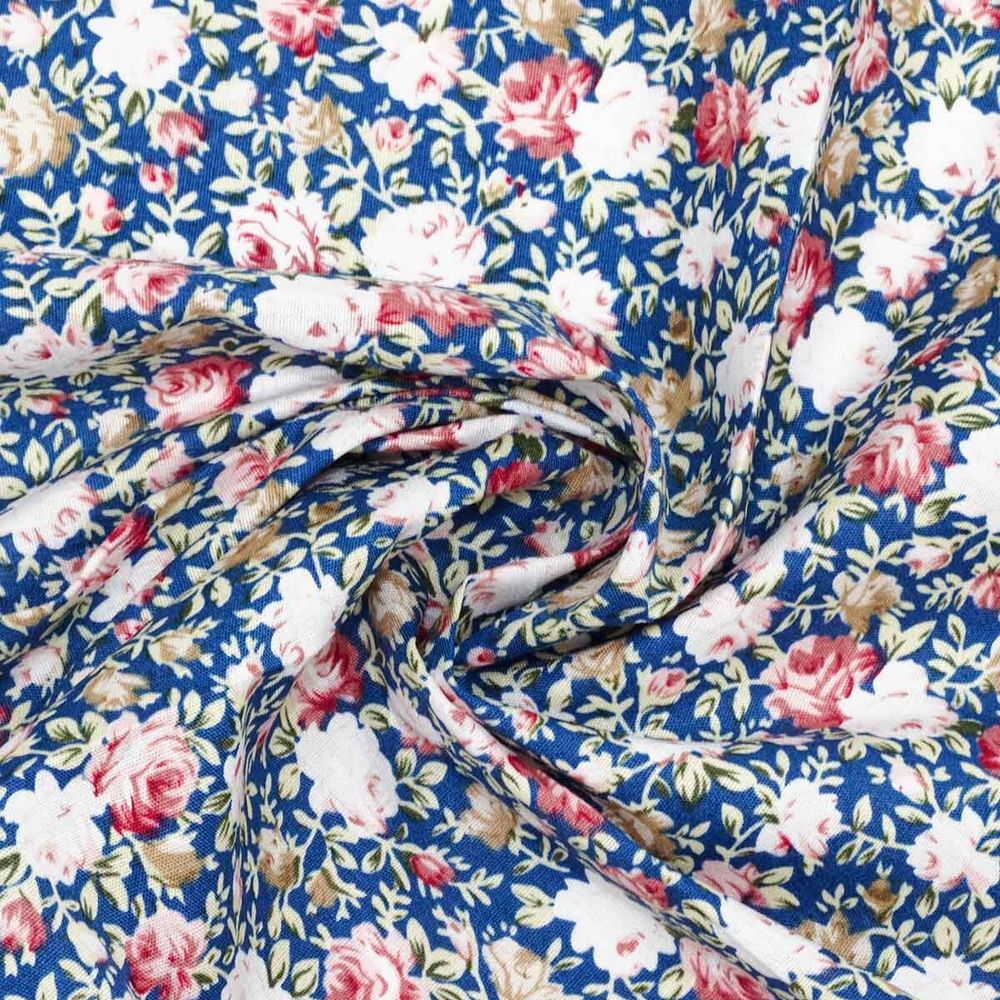 Ткань для рукоделия в наборе Цветы-01 Ткань для рукоделия с лентой (01*711: х/б 48*50см+1,5м), синий, 29298