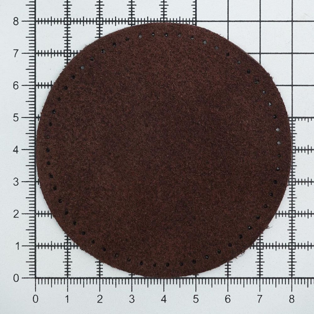 Заплатки пришивные из замши, круг ⌀8см с перфорацией, 2 шт, 100% кожа, 21 темно-коричневый, 59121