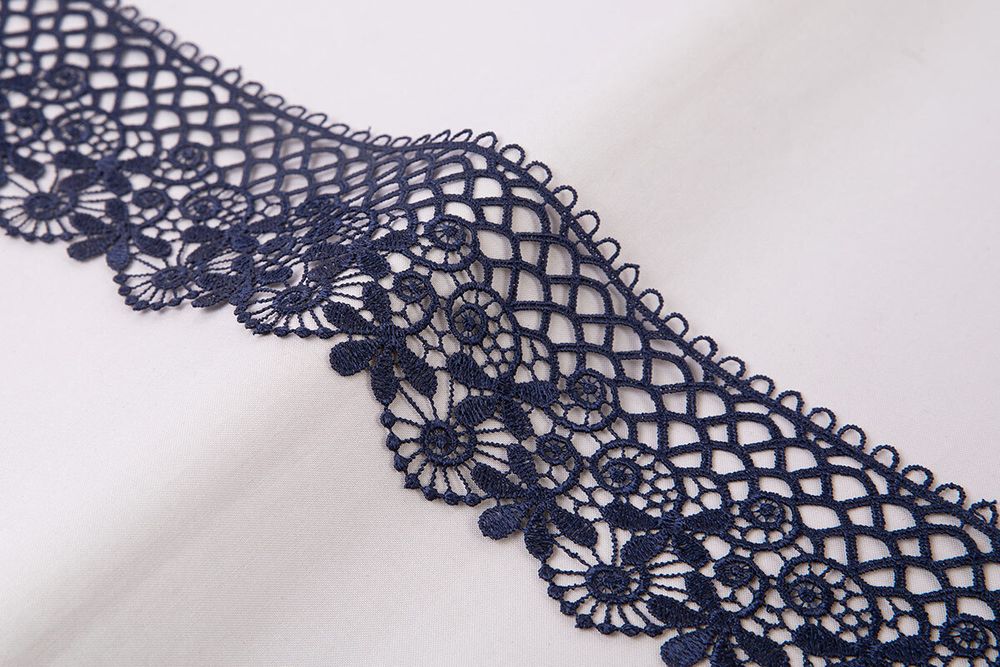 Кружево гипюр (плетёное) 88 мм / 10 м, т.синий, Gamma GGM-8801