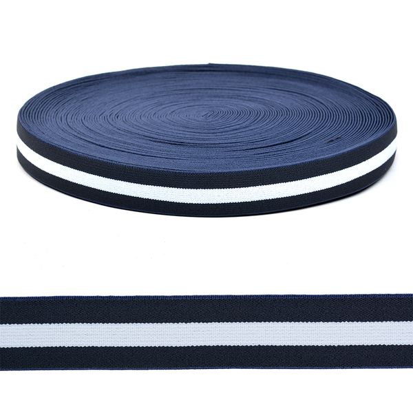 Резинка декоративная полоска 25.0 мм / 25 метров, тканая, мягкая, ET.2515 синий/белый