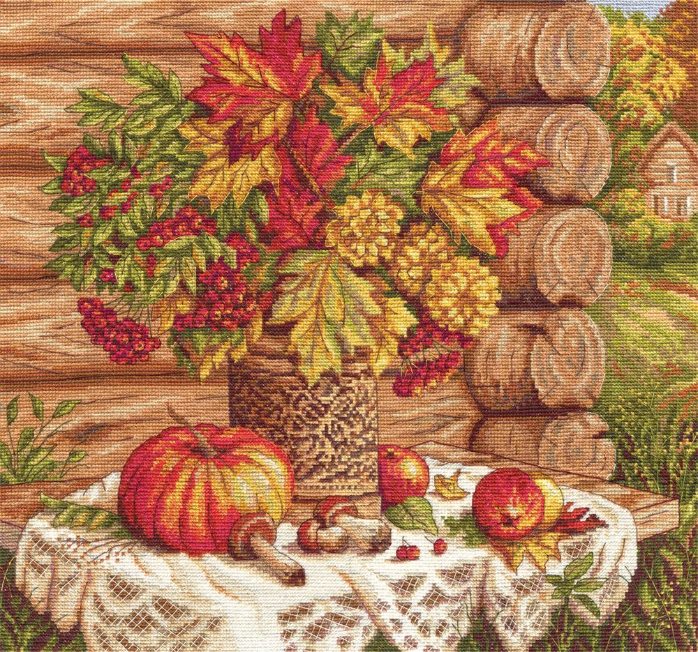 Набор для вышивания нитками Panna, Золотая серия, Осенний натюрморт, 35х31 см
