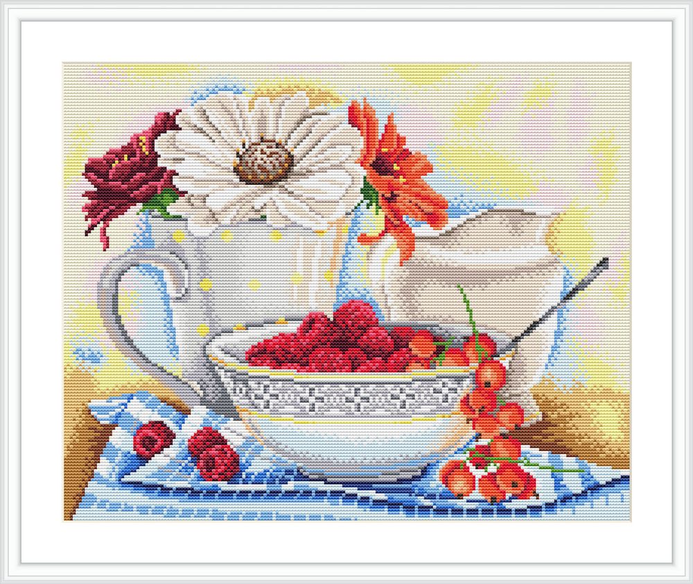 Набор для вышивания нитками МП Студия, Натюрморт с малиной, 40х50 см