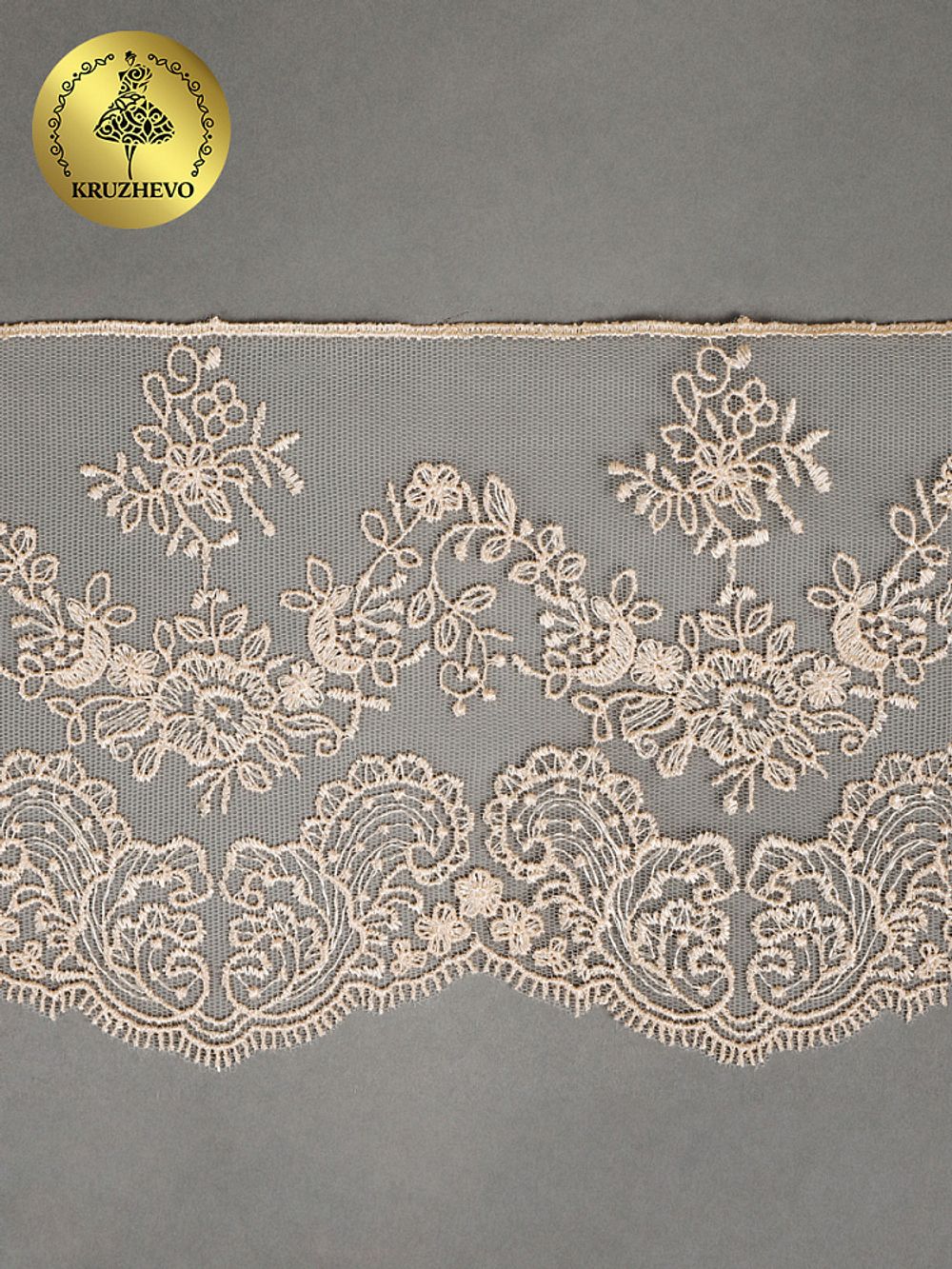 Кружево на сетке 130 мм / 9 метров, TR.BL.40466, бежевый
