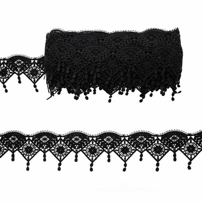 Кружево гипюр (плетёное) 55 мм / 9.14 метра, матовое с подвесками, черный, 3AR799
