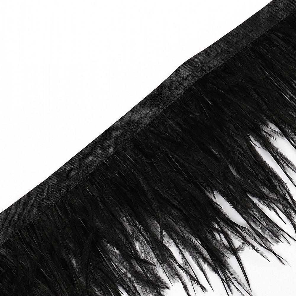Перья на ленте декоративные Страус FBY-08-100 8см черный уп.2м