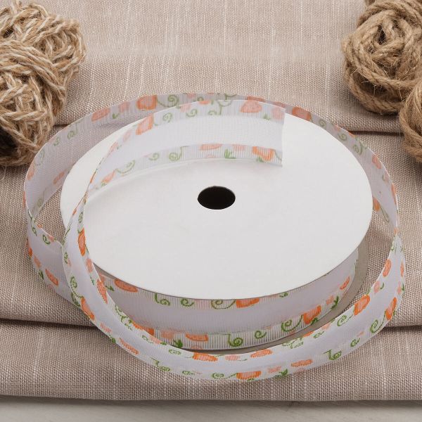 Тесьма отделочная Завитки, 25 мм, 25 м, 01 белый/оранжевый