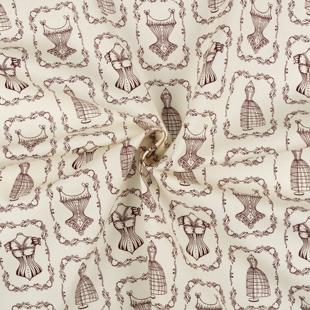 Ткань для пэчворка Peppy Век моды, рулон 112 см / 5 метров, ВМ-18 бежевый, Peppy